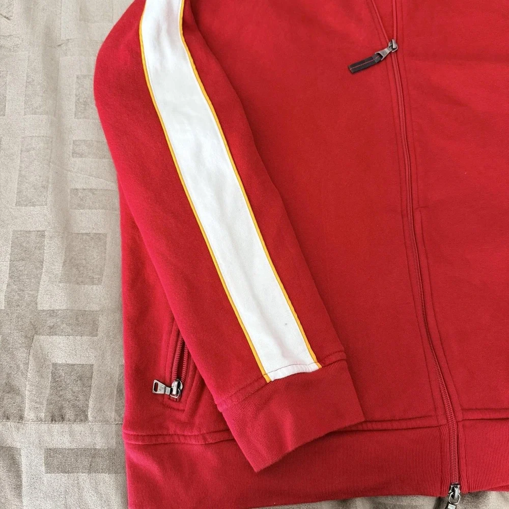 VTG St. John's Bay Track Jacket Large Red White Stripe Full Zip Fleece Athletic